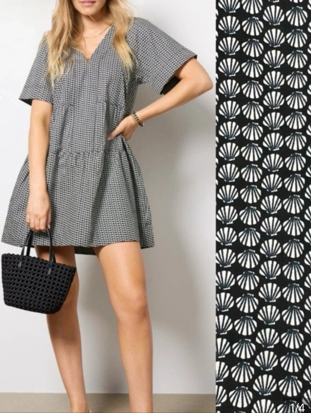Evereve Black White Ashlyn Geoprint Short Sleeve Shift Dress Sz M Summer Brunch